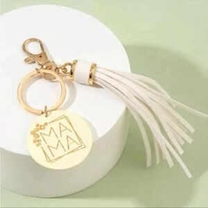 MAMA Keychain Tassel | Gold Leather Fringe Mom Gift Bag Charm